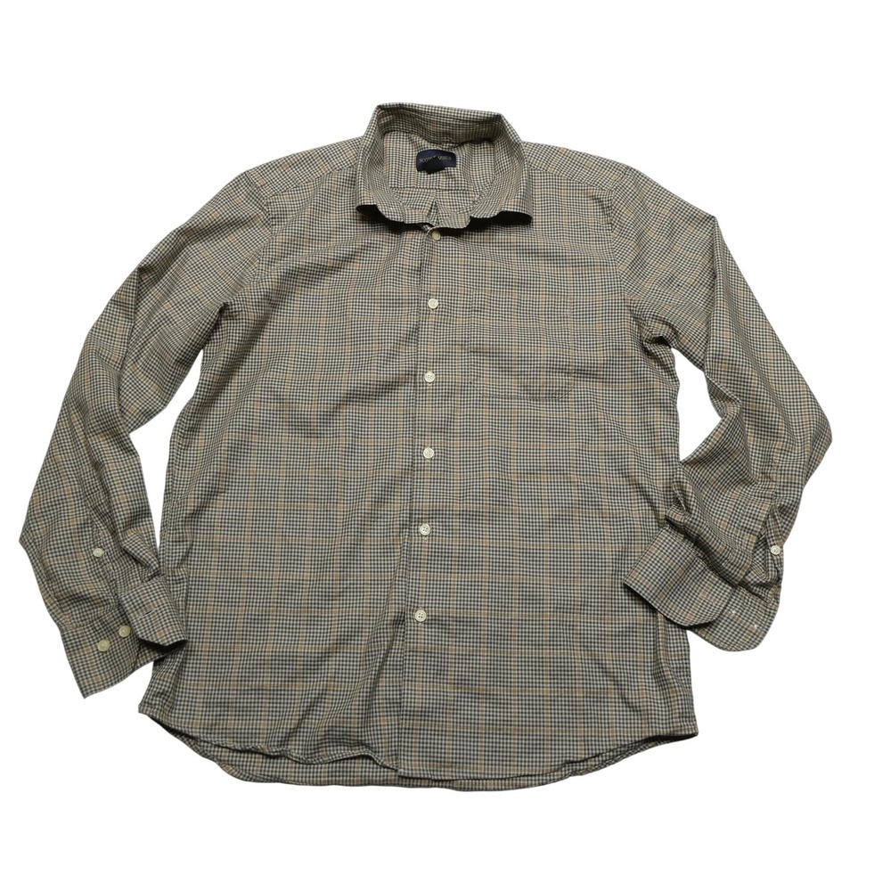 Scott Barber Dress Shirt Mens‎ Large Gray Green Plaid Button Down Cotton Tencel